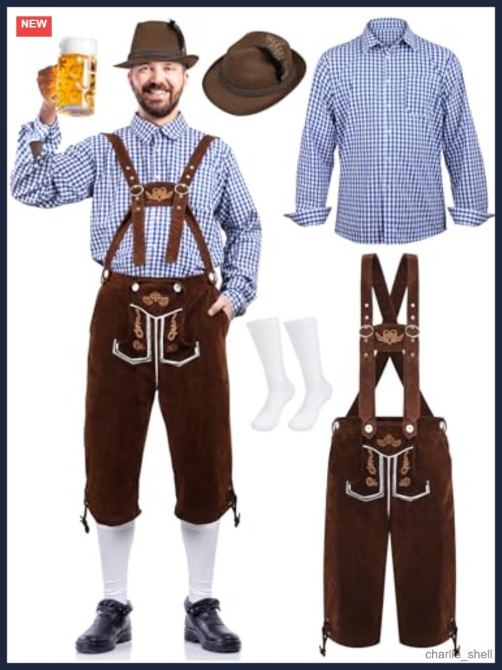 Men's Oktoberfest Lederhosen Costume Set 4 Piece Bavarian Outfit